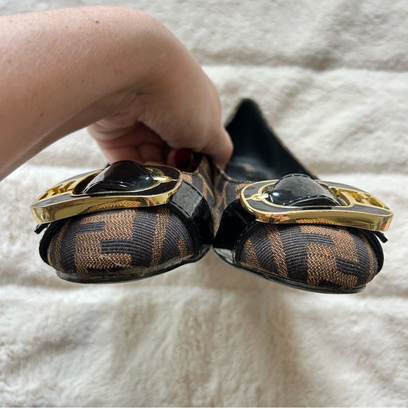Fendi Zucca Print Buckle Heeled Ballet Flats Size 36 - Picture 10 of 12